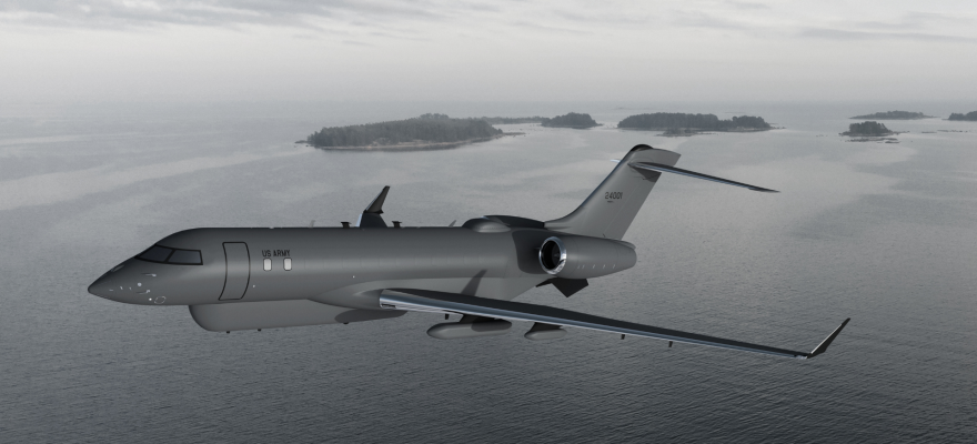 Avion de défense Bombardier en vol