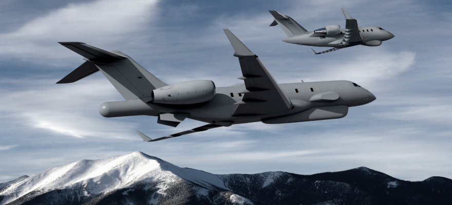 Deux Bombardier Defense en vol